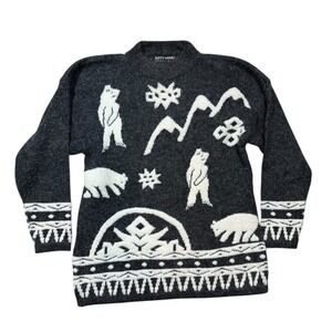 Vtg Kitty Hawk Grey Vivian Wang Mountain Polar Bear Sweater Medium